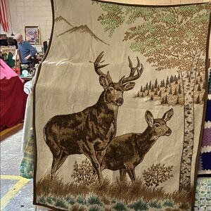 Untagged BIEDERLACK? Reversible Blanket 2 Deer in Woods 52” X 76” Excellent Cond